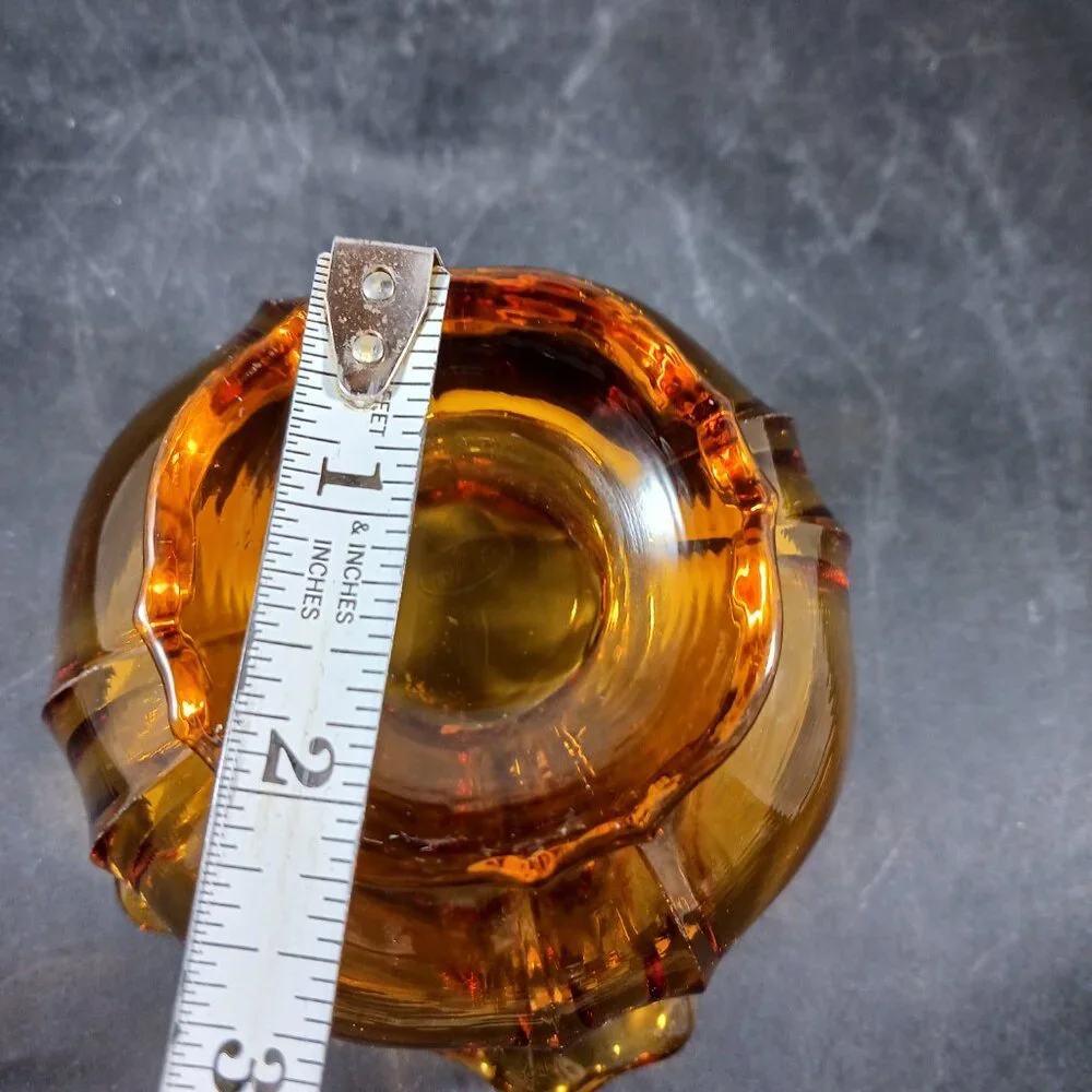 Fenton 1960's Art Glass Ruffled Rose Bowl Vase in Colonial Amber